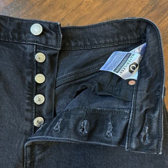 LEVI'S Ribcage Shorts Black Denim Cut Off Frayed High Rise Gothic - Picture 6 of 12